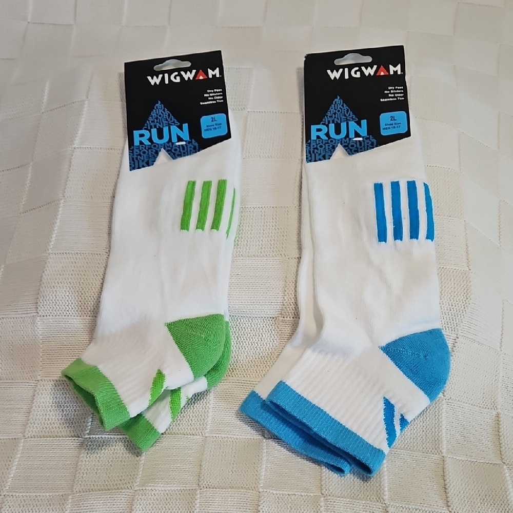 Men's White and Green/Blue Athletic Socks